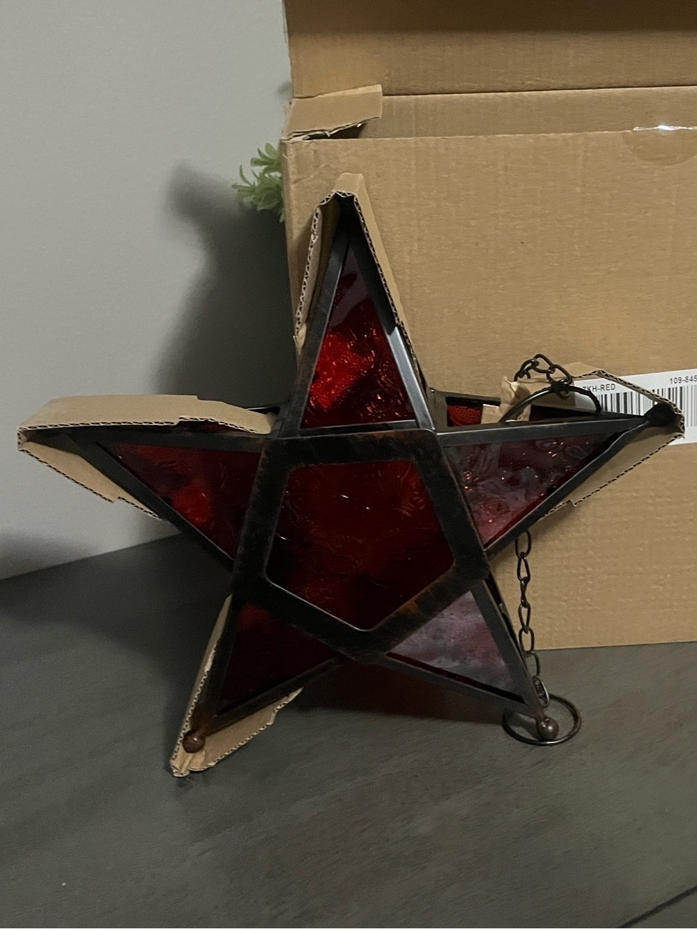 Vintage Moravian Red Stained Glass Metal Star Tea Light Candle Holder 10” tall